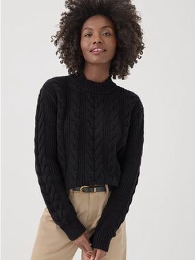 PACT NWOT 100% Organic Cotton Black Cable Knit Mock Neck Sweater Size M